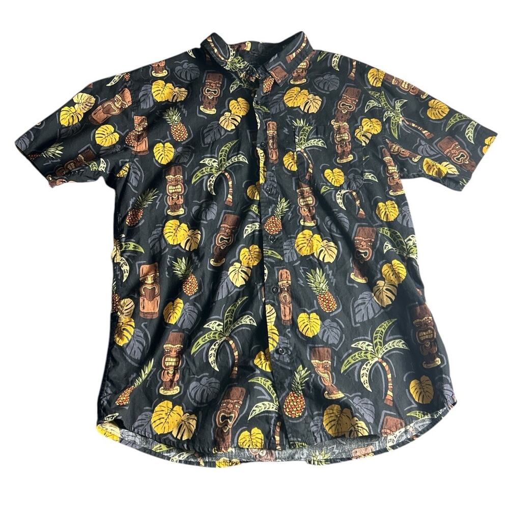 RSQ Men's Short Sleeve Button Up Hawaiian Tiki Tropical shirt‎ size Medium